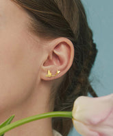 Pendientes de mariposa con sobredorado de plata y oro de moda